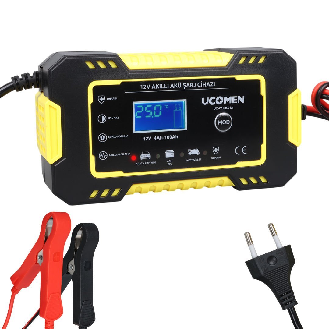 Ucomen UC-C120501A Sarı 12Volt 6Amper Led Göstergeli Akü Şarj Cihazı