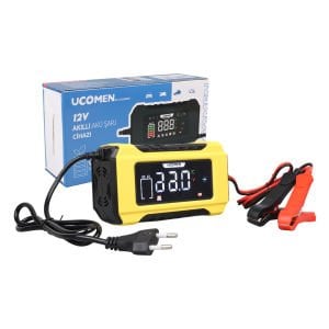 Ucomen UC-C120501B Sarı 12Volt 6Amper Lcd Göstergeli Akıllı Akü Şarj Cihazı