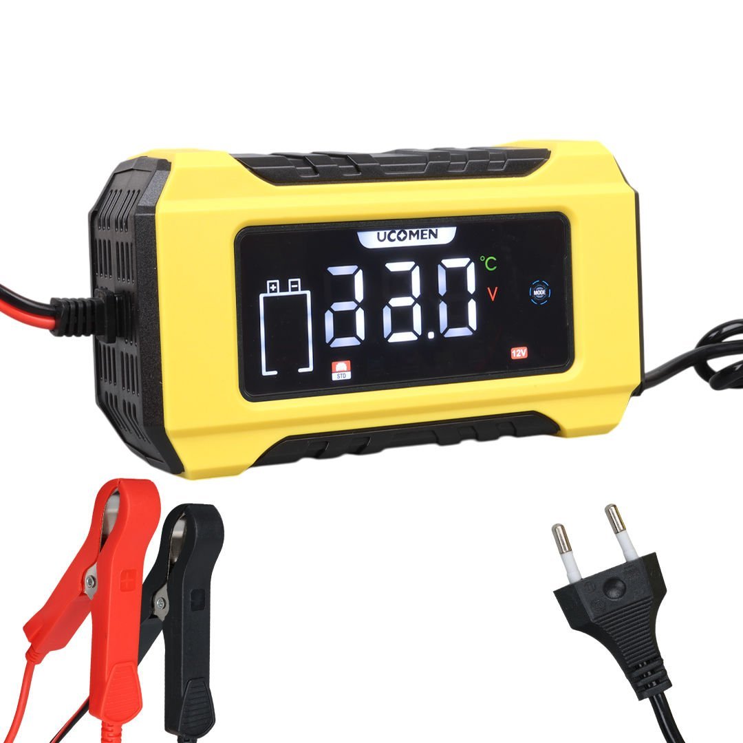 Ucomen UC-C120501B Sarı 12Volt 6Amper Lcd Göstergeli Akıllı Akü Şarj Cihazı