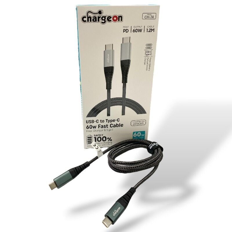 Chargeon CH-74 Type-C to Type-C Örgülü 60W Hızlı Şarj Kablosu 1.2Metre