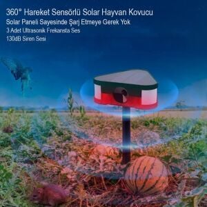 PowerMaster PM-26949 Ultrasonic Sesli Siren Solar Panelli Hayvan Kovucu Alarm Cihazı