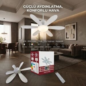 Hightek HT-0841-40 Kumandalı 3 Hız Kademeli Tavan Fan Vantilatör E27 Duy 3 Renk Işıklı Ledli
