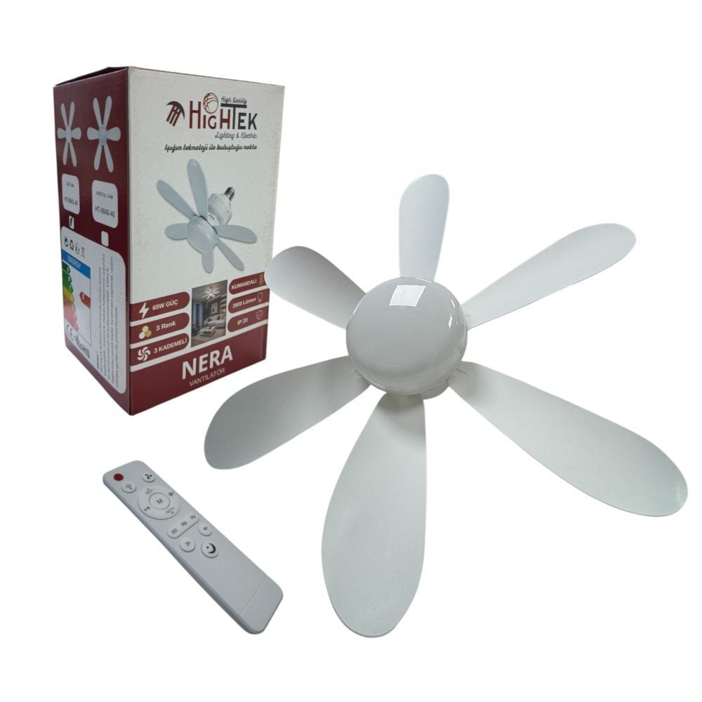 Hightek HT-0841-40 Kumandalı 3 Hız Kademeli Tavan Fan Vantilatör E27 Duy 3 Renk Işıklı Ledli