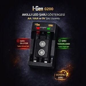 I-Gen G200 2'li Hızlı Pil Şarj Cihazı  AA/AAA/9V Type-C Girişli