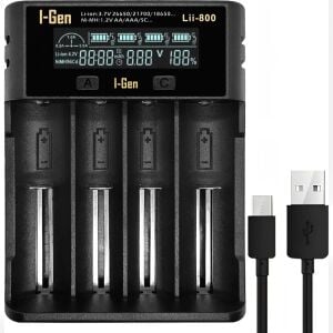 I-Gen Lii-800 Akıllı Type-C Girişli LCD Ekranlı 4Lü Li-Ion/Ni-Mh Uyumlu Pil Şarj Aleti