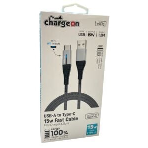 Chargeon CH-72 Type-C - USB  Örgülü Işıklı 15W Hızlı Şarj Kablosu 1.2mt