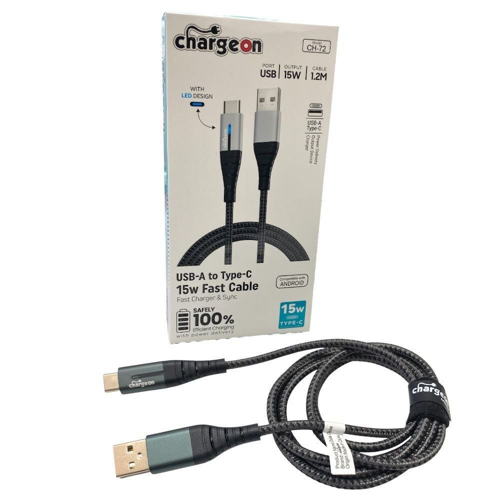 Chargeon CH-72 Type-C - USB  Örgülü Işıklı 15W Hızlı Şarj Kablosu 1.2mt