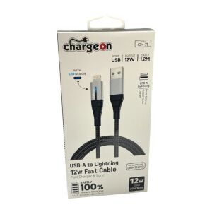 Chargeon CH-71 Lightning USB Örgülü Işıklı 12W Hızlı Şarj Kablosu 1.2mt