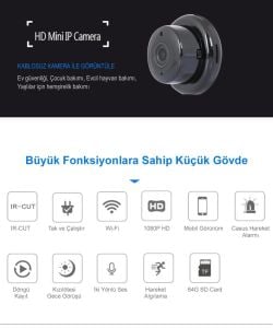 Powermaster PM-4792 V380 32GB SD Kartlı Gece Görüşlü Mikrofonlu 1080P Mini Wifi IP Kamera
