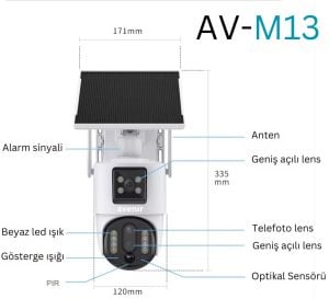 Avenir AV-M13 4MP 3 Lensli 4G Sim Kartlı Solar PTZ Kamera
