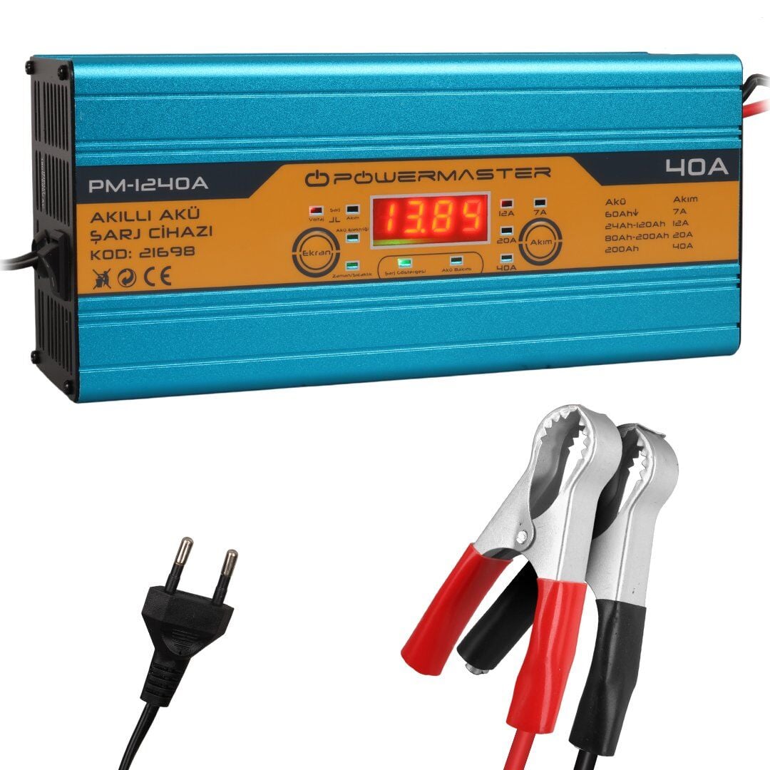 Powermaster Dc-1240A 12Volt Max 40Amper Kuru-Asit-Jel Akü Şarj Cihazı