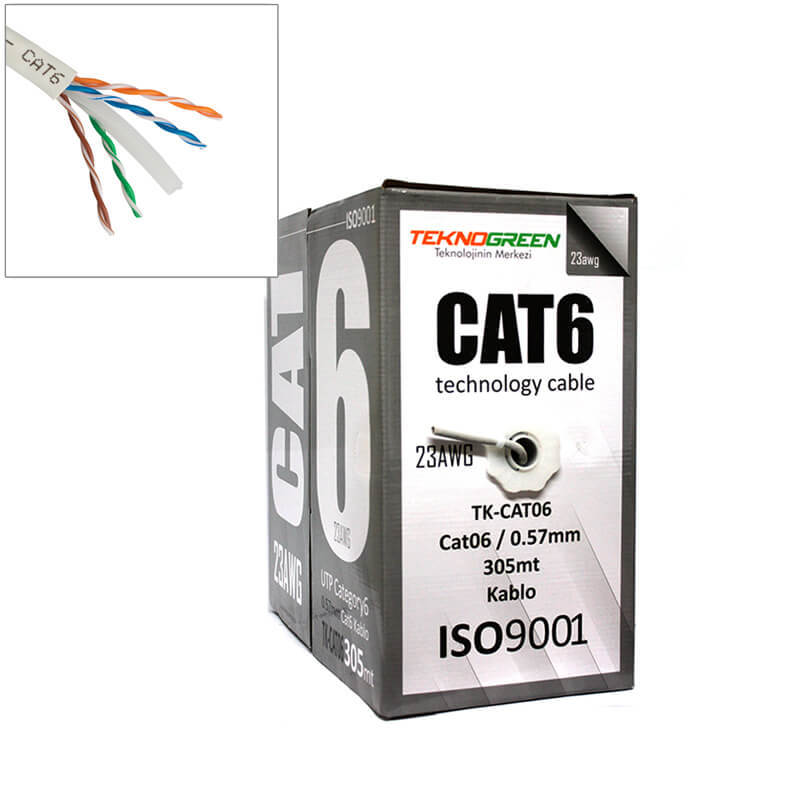 TeknoGreen TK-CAT06 305m Cat6 0.57mm Kablo Gri