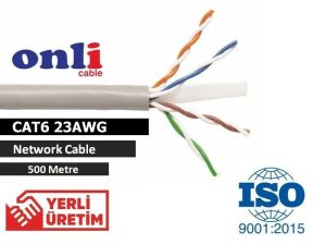 Onli 500Mt 23AWG UTP CAT6 Network Kablosu Gri Yerli Üretim
