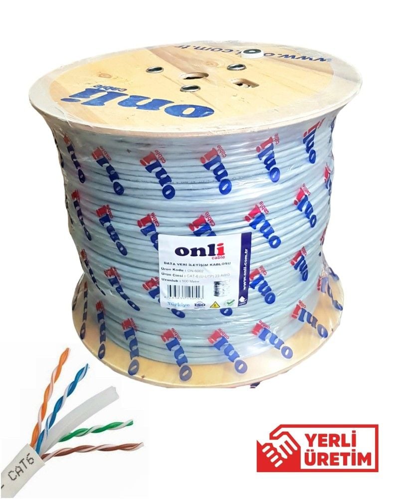 Onli 500Mt 23AWG UTP CAT6 Network Kablosu Gri Yerli Üretim