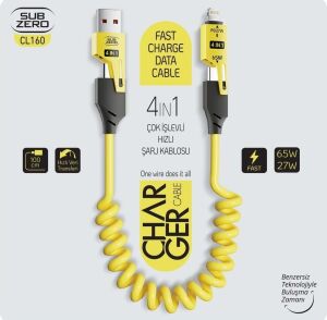 Subzero 4in1 Type-c 65W to USB-A + Type-c to Lightning 27W Hızlı Şarj Kablosu - 1Metre