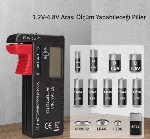 WellHise BT-168D PRO Dijital Pil Test Cihazı 18650-AA-AAA-9V