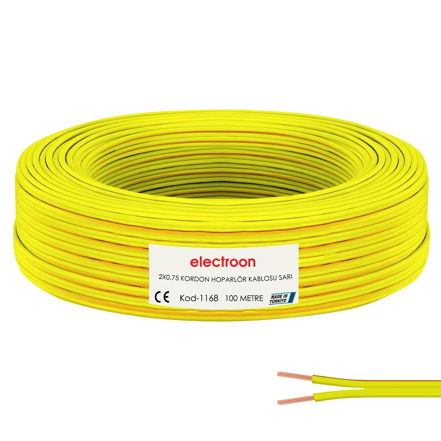 electroon 2x0.75mm Sarı Hoparlör Kablosu Kordon 100Metre