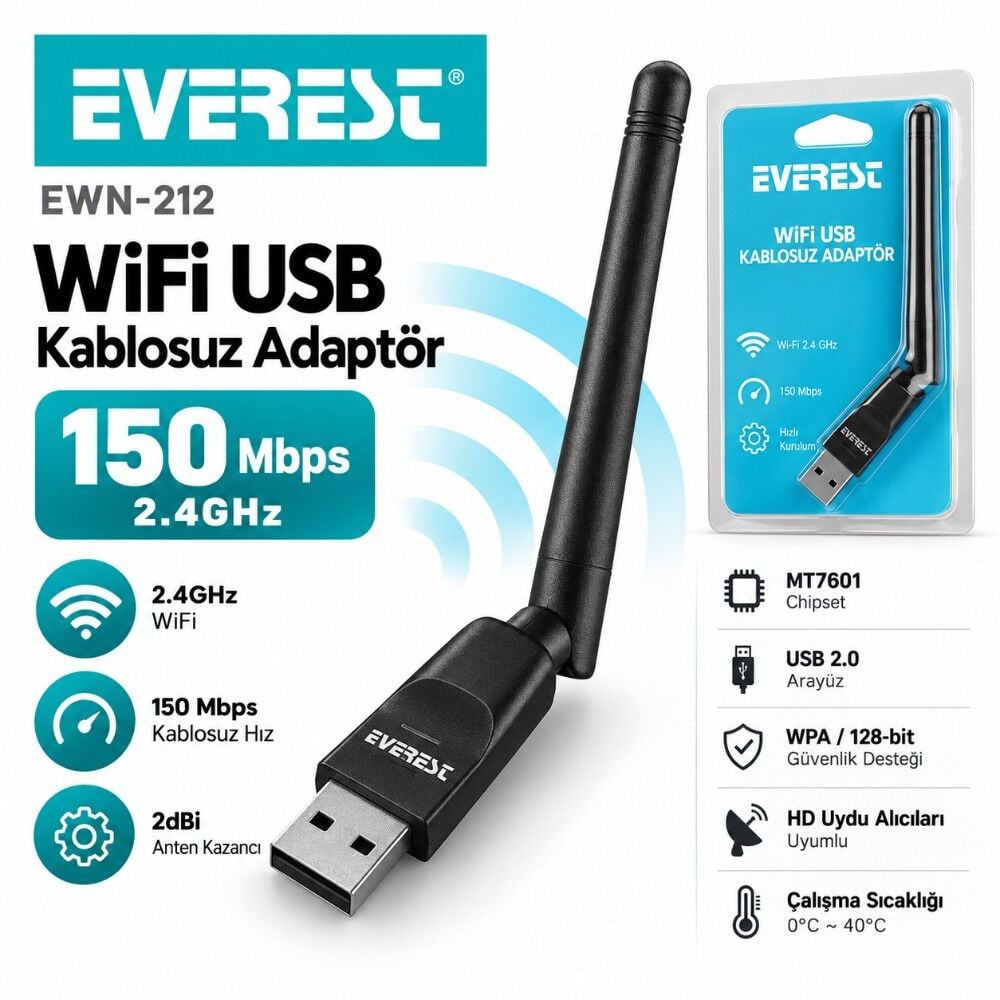 Everest EWN-212 150MBPS 2.4GHZ 2dB MT7601 Wifi Anten