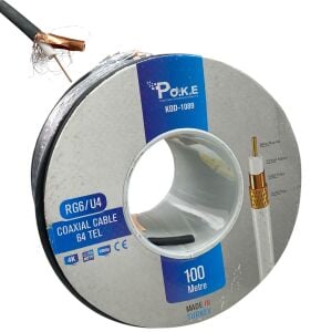 Poke Dış Mekan PP Siyah Anten Kablosu Gold RG6/U4 64Tel 100Metre