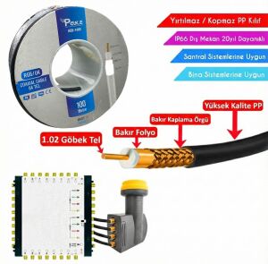 Poke Dış Mekan PP Siyah Anten Kablosu Gold RG6/U4 64Tel 100Metre
