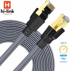 hi-link 10Metre Flat Örgülü Cat8 Ethernet Kablo -  Yüksek Hızlı 40Gbps 2000MHZ