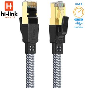 hi-link 10Metre Flat Örgülü Cat8 Ethernet Kablo -  Yüksek Hızlı 40Gbps 2000MHZ