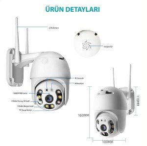 Wellbox WB-PTZ01 2MP 3.6mm Wifi Dış Ortam AHD Pan Tilt Kamera
