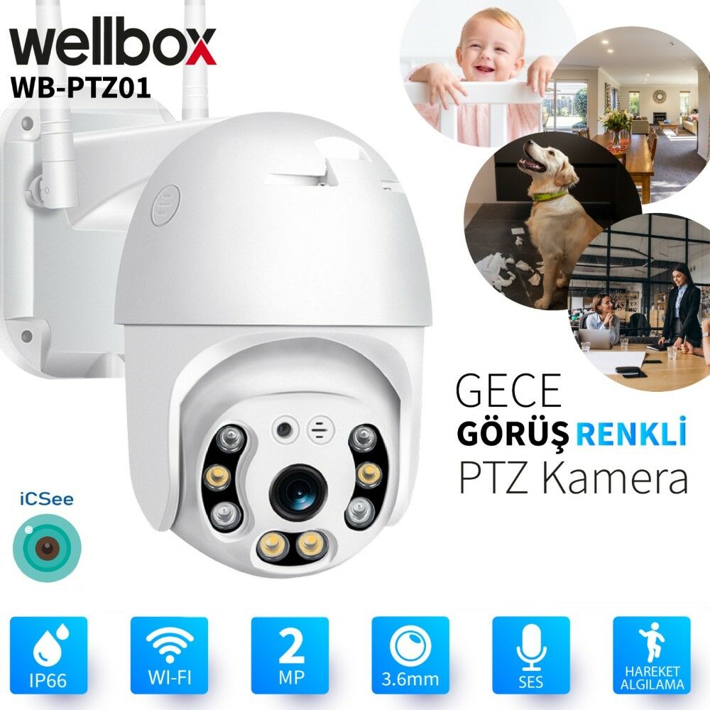 Wellbox WB-PTZ01 2MP 3.6mm Wifi Dış Ortam AHD Pan Tilt Kamera