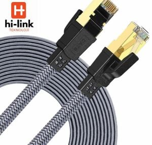 hi-link 3Metre Flat Örgülü Cat8 Ethernet Kablo -  Yüksek Hızlı 40Gbps 2000MHZ
