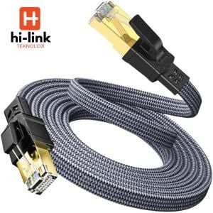 hi-link 3Metre Flat Örgülü Cat8 Ethernet Kablo -  Yüksek Hızlı 40Gbps 2000MHZ