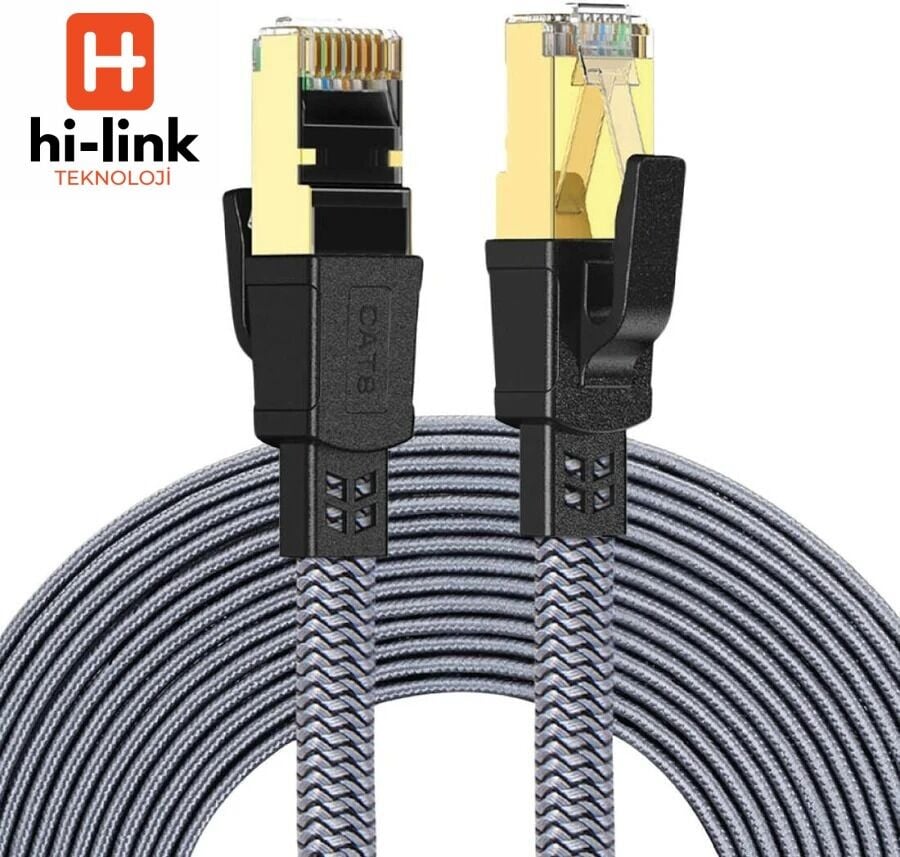 hi-link 3Metre Flat Örgülü Cat8 Ethernet Kablo -  Yüksek Hızlı 40Gbps 2000MHZ