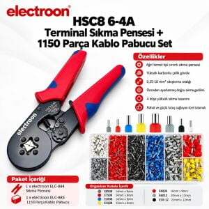 electroon HSC8 6-4A Terminal Sıkma Pensesi +1150Parça Kablo Pabucu Set