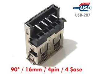 electroon USB Dişi 90derece 16mm Yatık Şase Soket