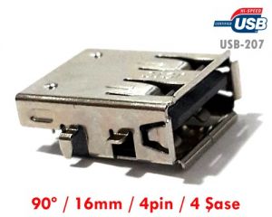 electroon USB Dişi 90derece 16mm Yatık Şase Soket