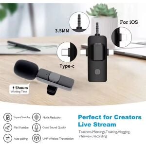 Hadron HDX2781 Type-C Lightning ve 3.5mm Kablosuz Tekli Yaka Mikrofon Seti