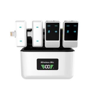 Hadron Q12 Type-C ve Lightning Kablosuz Çiftli Yaka Mikrofon Seti Dijital Ekranlı Şarj Kutulu