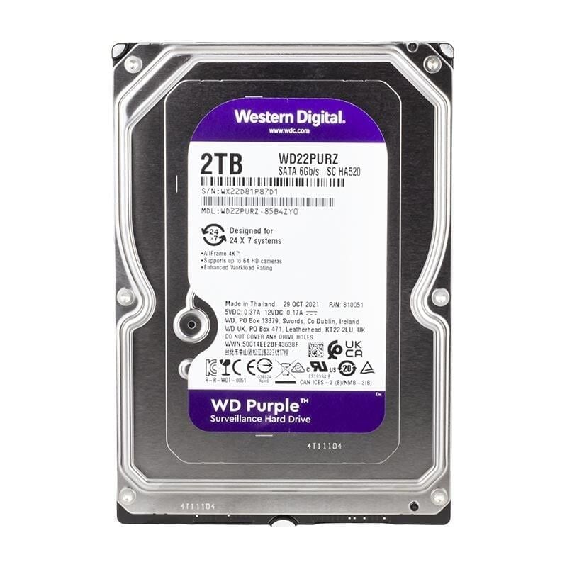 Western Digital Purple 2TB 5400 Rpm 6GB/S 7-24 Harddisk WD22PURZ