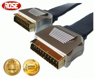 Scart Metal Kapak Flat Kablo Profesyonel (24K Altın) 1.5 Metre