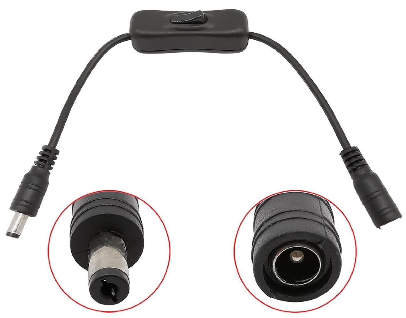 Electroon Anahtarlı Dişi Erkek Bağlantı Power Kablosu 5.5x2.1mm - Siyah