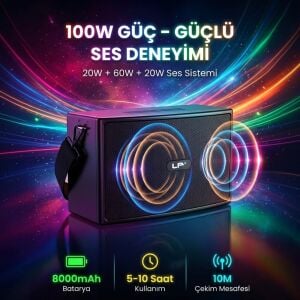 Rose HP-607 Y400 100W Güçlü Taşınabilir Şarjlı Bluetooth Hoparlör