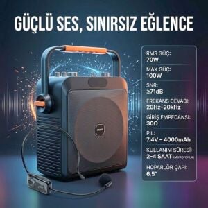 Rose Voice HP-503 6.5'' Portatif Taşınabilir Ses Sistemi - Headset Telsiz Mikrofonlu