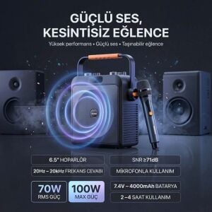 Rose Voice HP-503 6.5'' Portatif Taşınabilir Ses Sistemi - El Tipi Telsiz Mikrofonlu