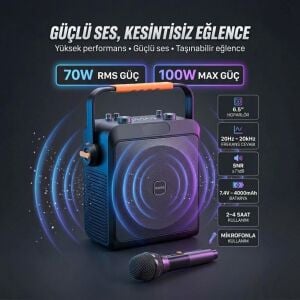 Rose Voice HP-503 6.5'' Portatif Taşınabilir Ses Sistemi - El Tipi Telsiz Mikrofonlu