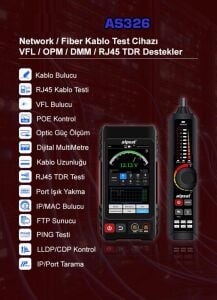 electroon AS326 RJ45 Poe Uyumlu +Multimetre Çok Fonksiyonlu Fiber Kablo Test Cihazı