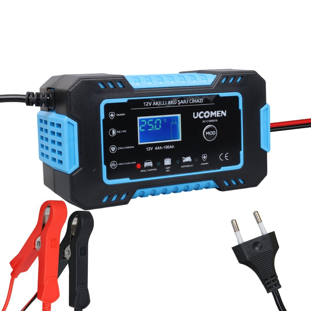 Ucomen UC-C120501A Mavi 12Volt 6Amper Led Göstergeli Akü Şarj Cihazı