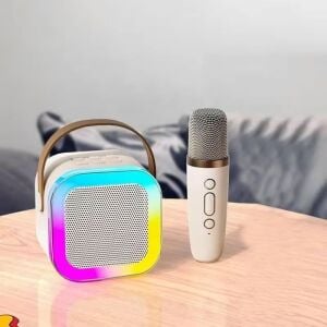 Rose K12 Taşınabilir Şarjlı Bluetooth Karaoke Mini Mikrofon ve Hoparlör Seti - Beyaz