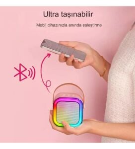 Rose K12 Taşınabilir Şarjlı Bluetooth Karaoke Mini Mikrofon ve Hoparlör Seti - Pembe