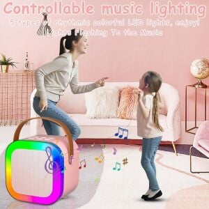 Rose K12 Taşınabilir Şarjlı Bluetooth Karaoke Mini Mikrofon ve Hoparlör Seti - Pembe