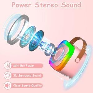 Rose K12 Taşınabilir Şarjlı Bluetooth Karaoke Mini Mikrofon ve Hoparlör Seti - Pembe