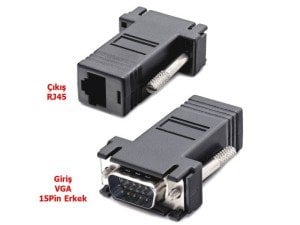 electroon VGA Erkek - RJ45 Cat5 Cat6 Lan Çevirici - 1Adet